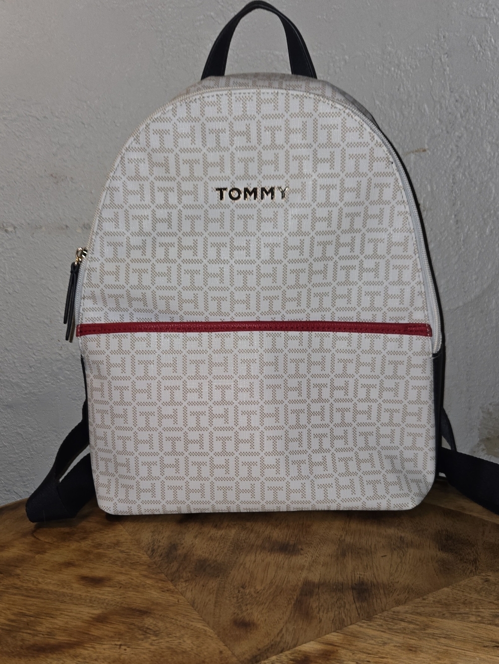 NWT Tommy Hilfiger Square Monogram Chelsea Backpack In Cream Color